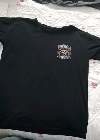 Baskılı Unisex Siyah Biker Tişörtü - Görsel 3