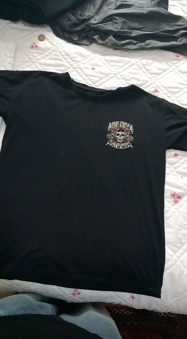 Baskılı Unisex Siyah Biker Tişörtü - Görsel 3