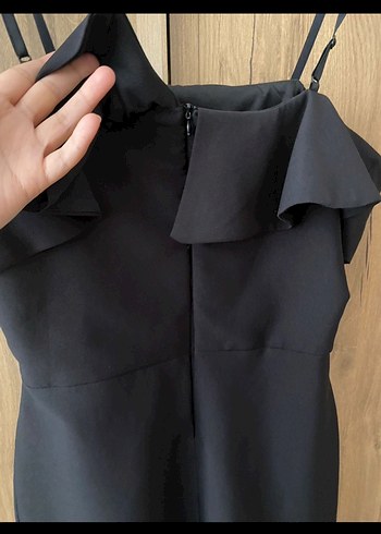 Siyah Uzun Askılı Fırfırlı Kadın Elbise - Görsel 4