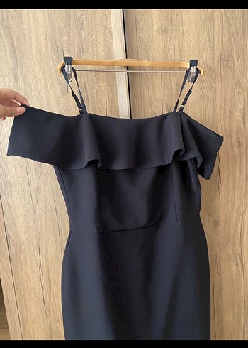 Siyah Uzun Askılı Fırfırlı Kadın Elbise - Görsel 2