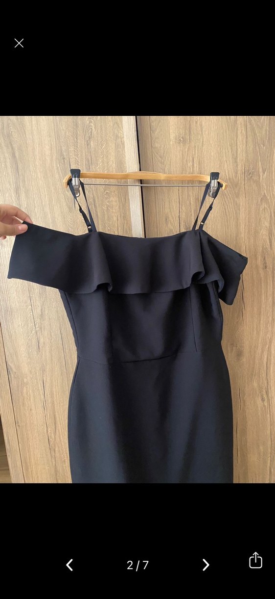 Siyah Uzun Askılı Fırfırlı Kadın Elbise - Görsel 2