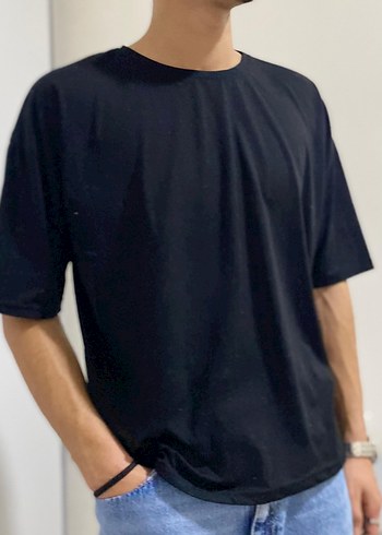 Erkek Siyah Denim Oversize Tişört - Görsel 2