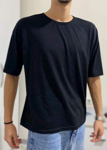 Erkek Siyah Denim Oversize Tişört - Görsel 5