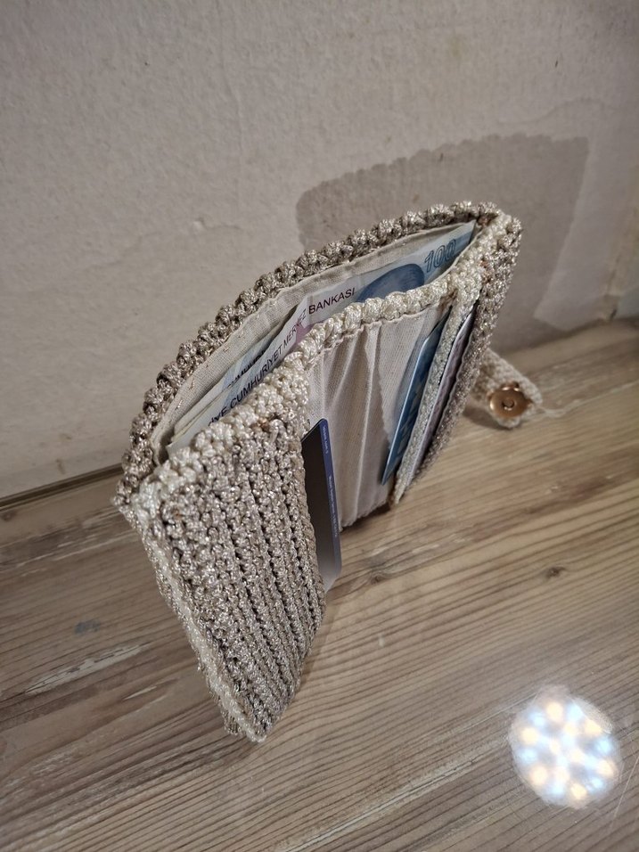 Bej Örgü Kadın Modern ve Şık Cüzdan - Görsel 2
