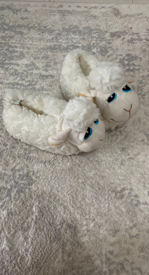 Kız -Erkek Çocuk Beyaz Peluş Kuzu Terlik - Görsel 2