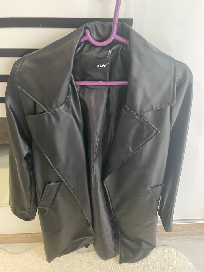 Siyah Deri Midi Kadın Ceket - Görsel 3