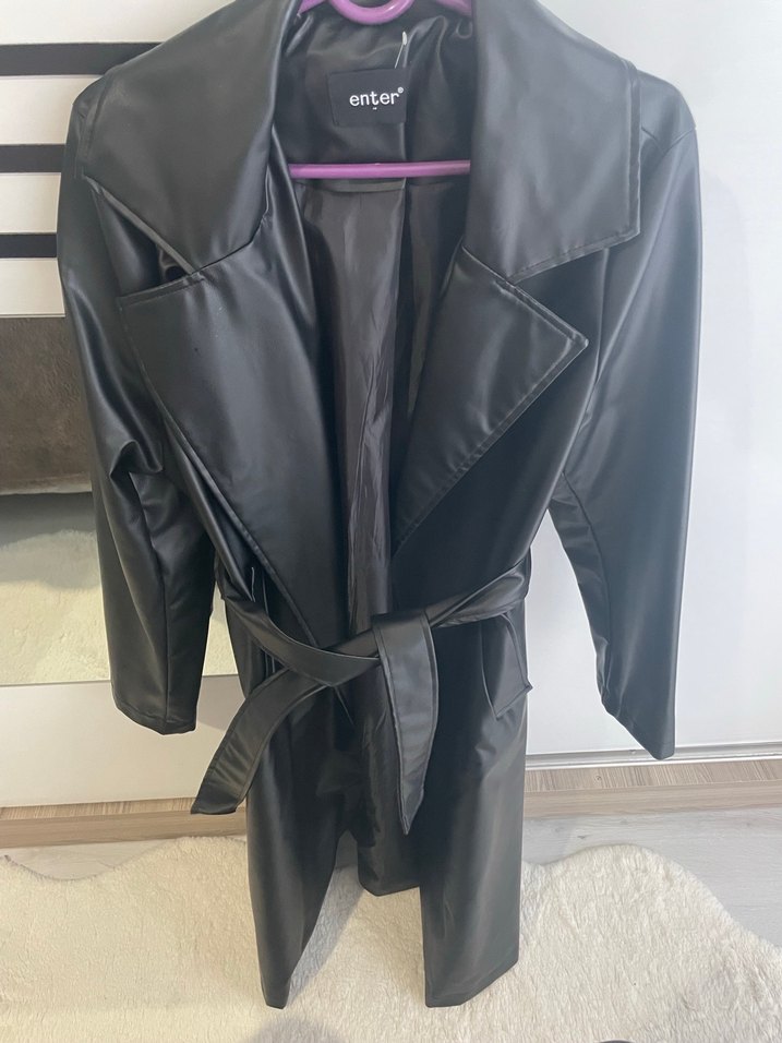 Siyah Deri Midi Kadın Ceket - Görsel 4