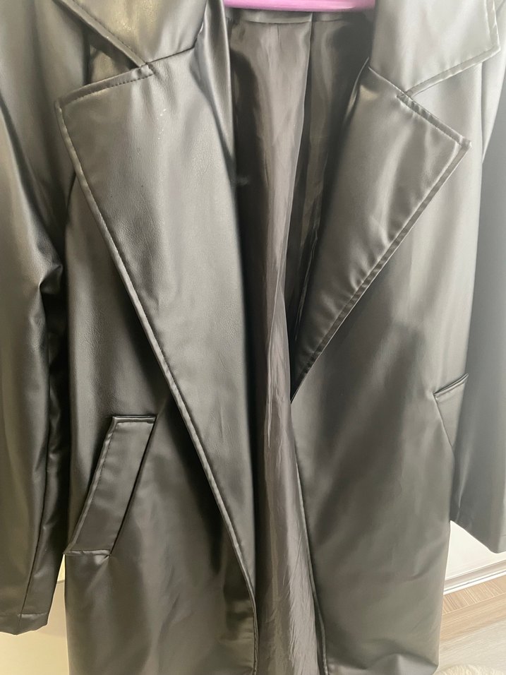 Siyah Deri Midi Kadın Ceket - Görsel 2