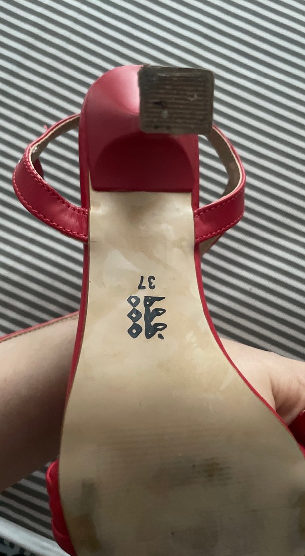 Kırmızı Örgülü Topuklu Kadın Sandalet - Görsel 3