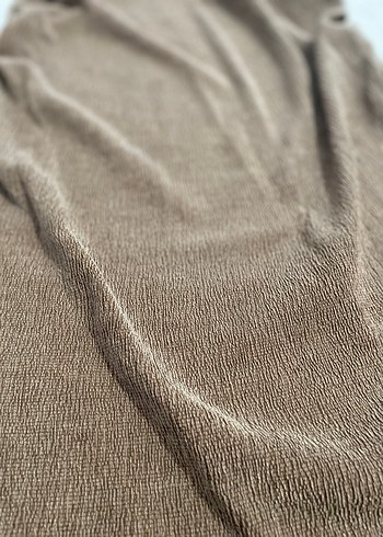 Kahverengi Uzun Keten Drapeli Etek - Görsel 2