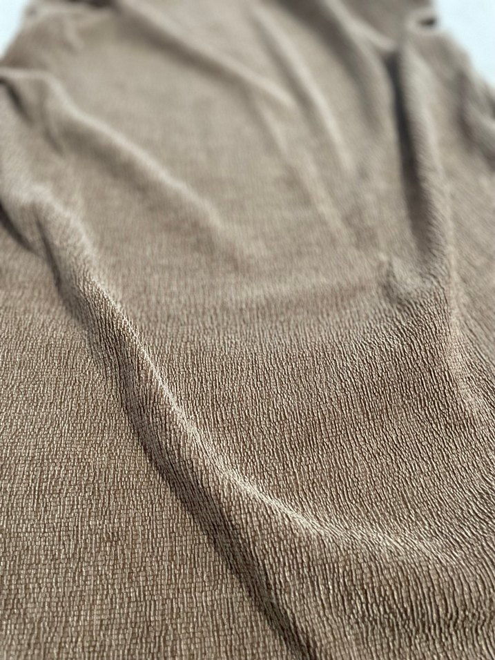 Kahverengi Uzun Keten Drapeli Etek - Görsel 2