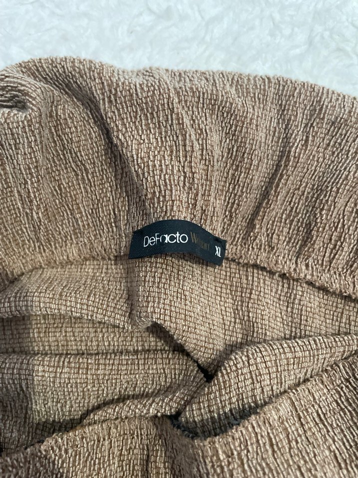 Kahverengi Uzun Keten Drapeli Etek - Görsel 4