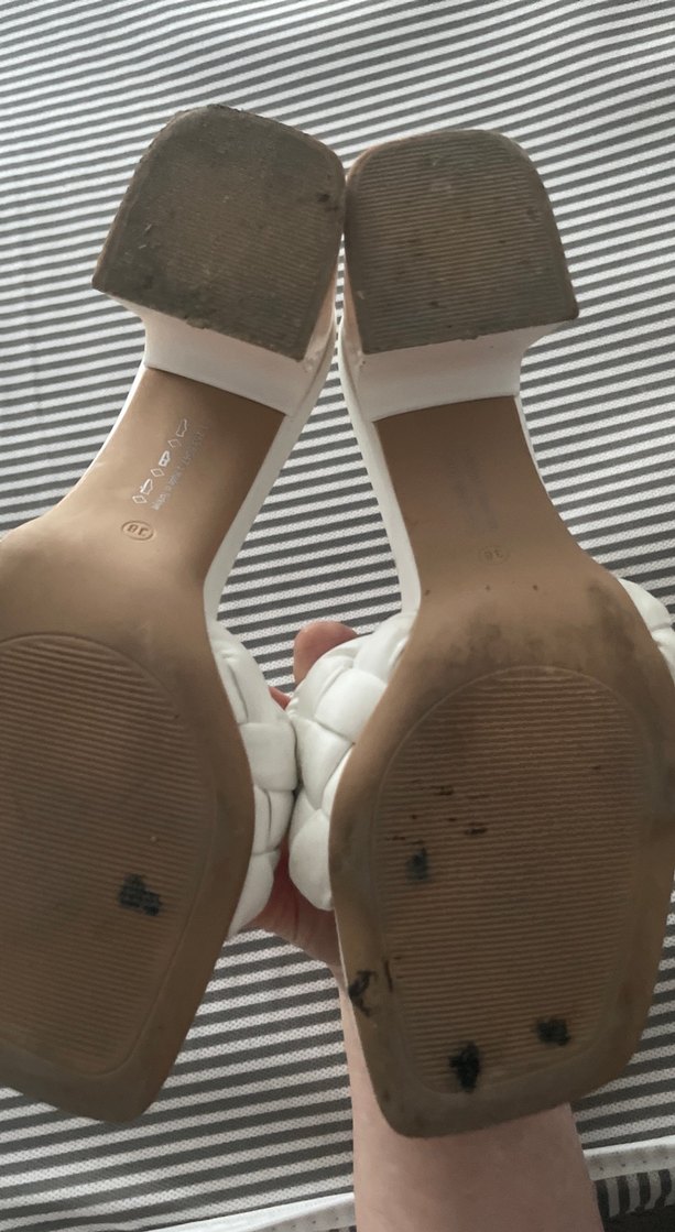 Beyaz Örgü Detaylı Blok Topuk Terlik - Görsel 3