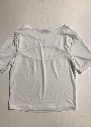 Kadın Beyaz Kısa Kollu Crop Top - Görsel 2