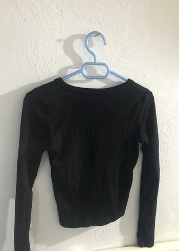 Düğmeli Siyah V Yaka Triko Kadın Bluz - Görsel 2