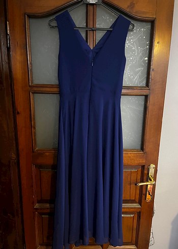 Lacivert V Yakalı Uzun Abiye Elbise - Görsel 3