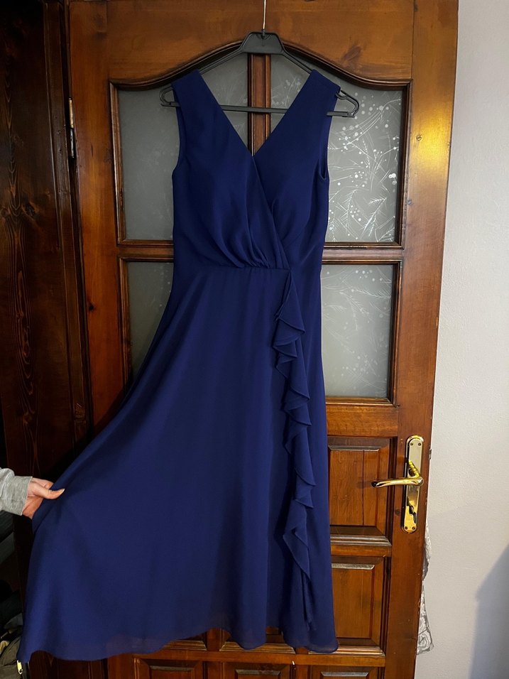 Lacivert V Yakalı Uzun Abiye Elbise - Görsel 2