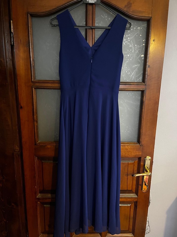 Lacivert V Yakalı Uzun Abiye Elbise - Görsel 3