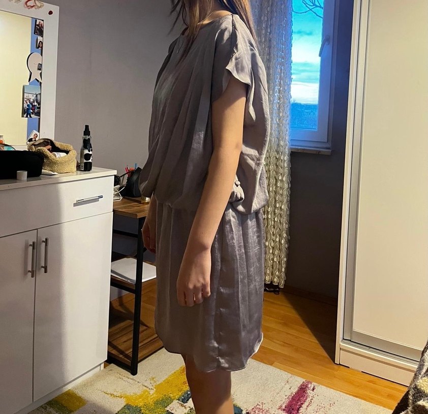 Bej Keten Salaş Midi Elbise - Görsel 2