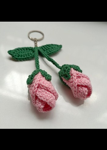 Örgü Pembe Gül Kadın Anahtarlık - Görsel 3