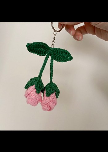 Örgü Pembe Gül Kadın Anahtarlık - Görsel 2