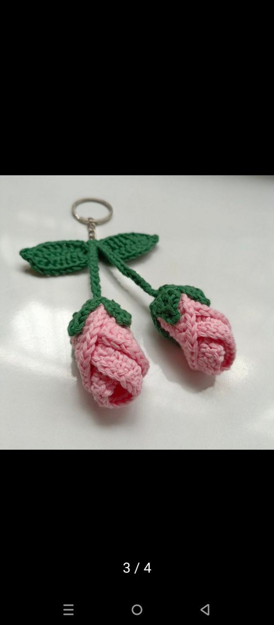 Örgü Pembe Gül Kadın Anahtarlık - Görsel 3