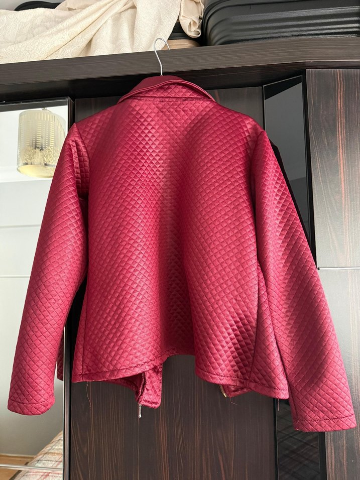 Bordo Mini Kadın Deri Ceket - Görsel 2