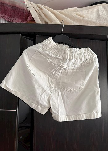 Beyaz Yüksek Bel Mini Pamuklu Şort - Görsel 2