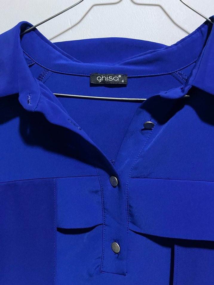 Mavi Saten Dokulu Gömlek - Görsel 3