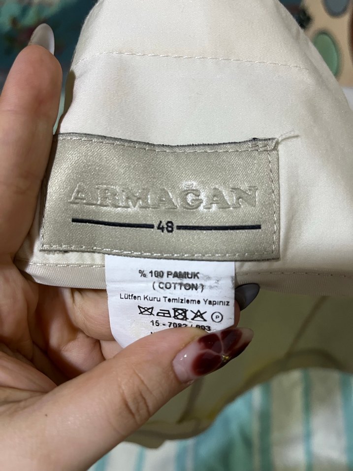 Bej Keten Uzun Kollu Düğmeli Gömlek - Görsel 5