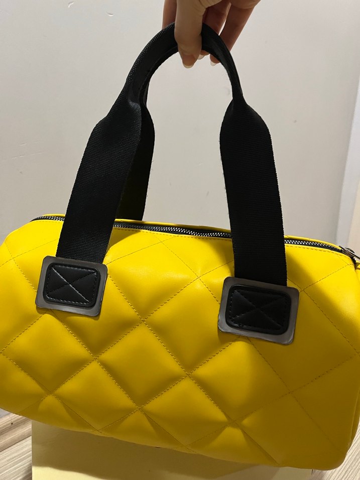 Sarı Kapitone Deri Kadın Çanta - Görsel 2