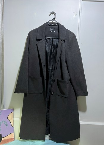 Düğmeli Gri Kadın Kaban - Görsel 2