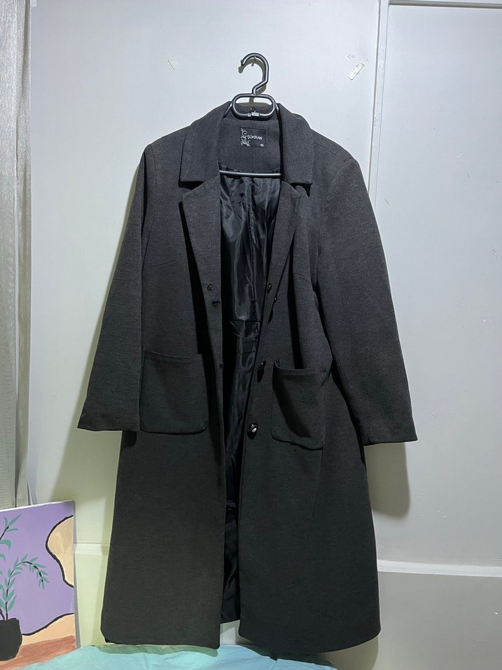 Düğmeli Gri Kadın Kaban - Görsel 2