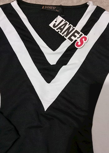 Siyah Beyaz V Yaka Uzun Kollu Midi Elbise - Görsel 2