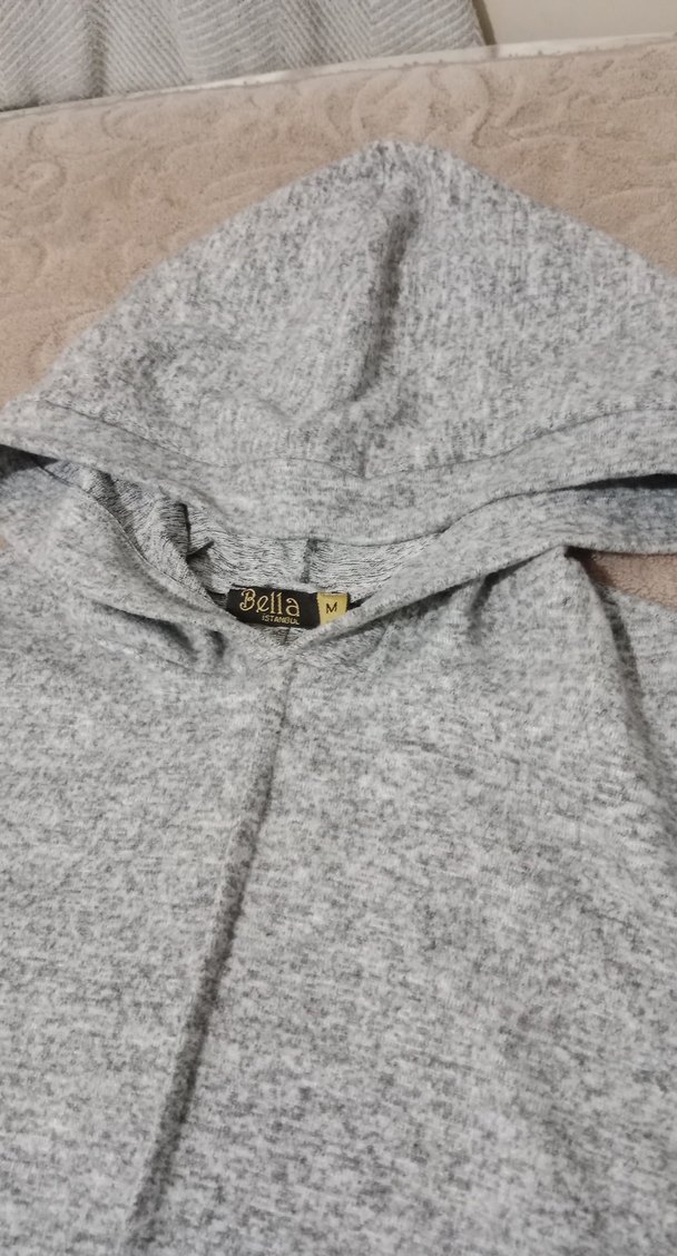 Gri Uzun Kollu Yırtmaçlı Kadın Elbise - Görsel 5