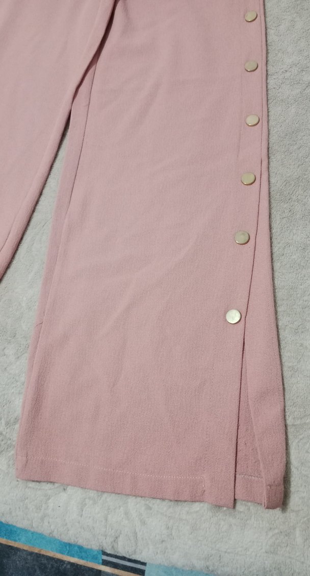 Düğmeli Gülkurusu Kadın Kumaş Pantolon - Görsel 2