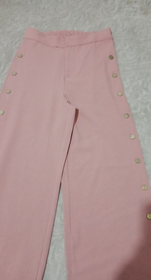 Düğmeli Gülkurusu Kadın Kumaş Pantolon - Görsel 4