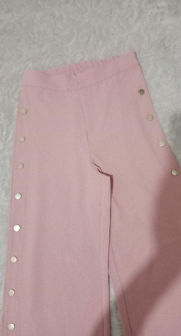 Düğmeli Gülkurusu Kadın Kumaş Pantolon - Görsel 3