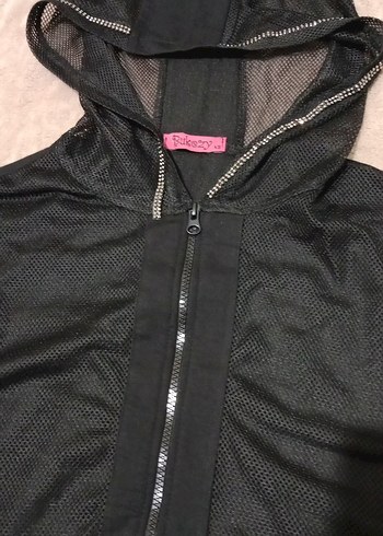 Siyah Kapüşonlu Fermuarlı Kadın Ceket - Görsel 2