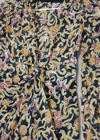 Zara Bohem Çok Renkli Uzun Elbise V Yakalı - Görsel 3