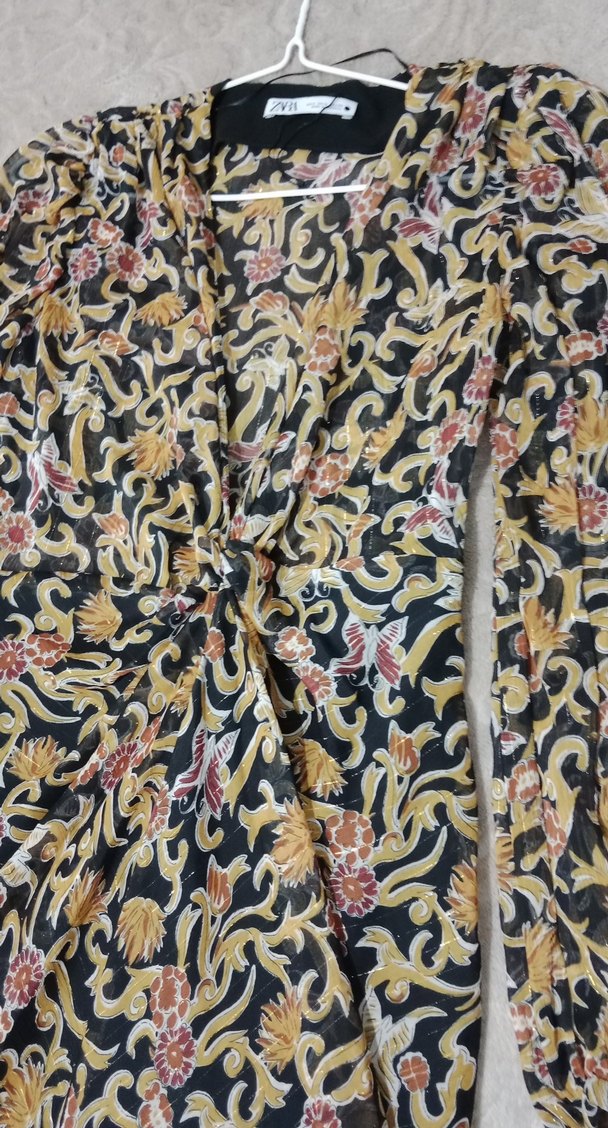 Zara Bohem Çok Renkli Uzun Elbise V Yakalı - Görsel 3