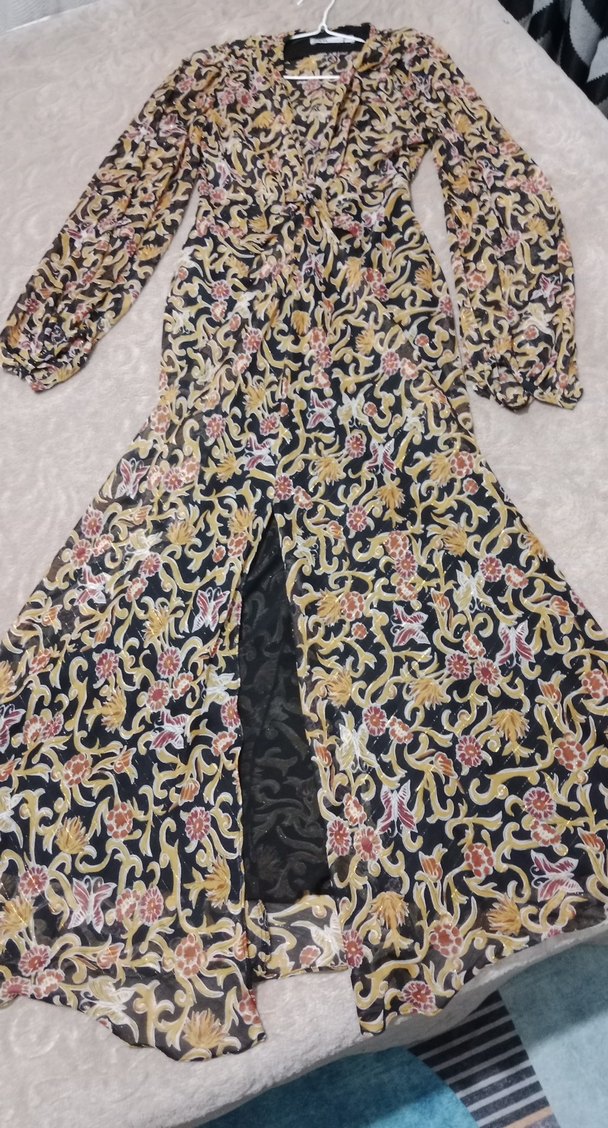 Zara Bohem Çok Renkli Uzun Elbise V Yakalı - Görsel 2