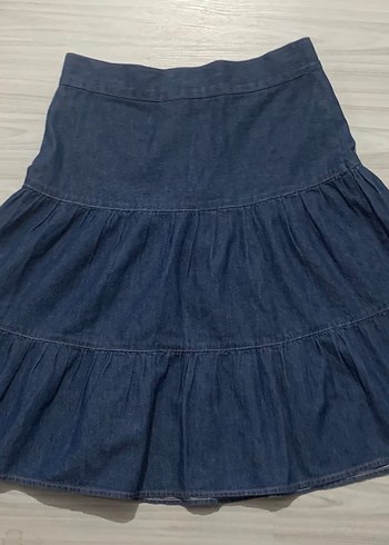 Kadın Lacivert Fırfırlı Midi Kot Etek - Görsel 2