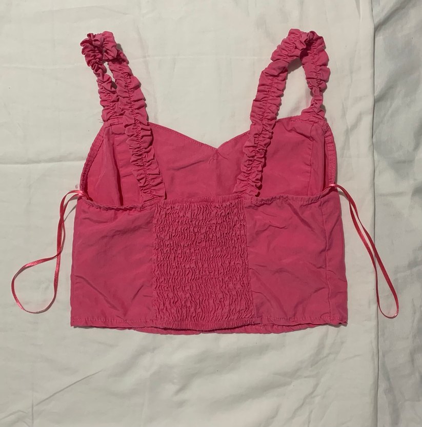 Düğmeli Pembe Keten Askılı Büstiyer - Görsel 2