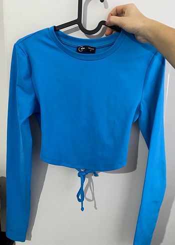 DEFACTO Mavi Uzun Kollu Crop Top - Görsel 2