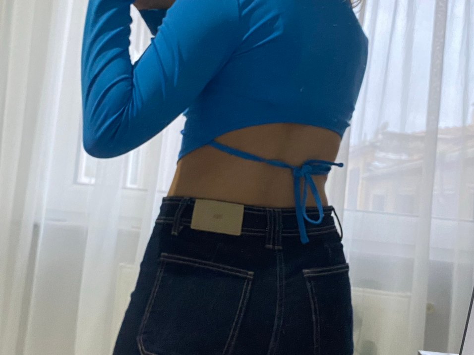 DEFACTO Mavi Uzun Kollu Crop Top - Görsel 4