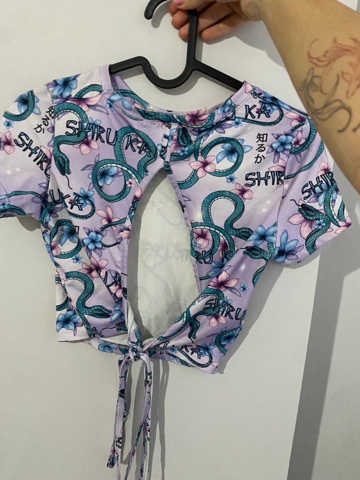 Mor Yılan Desenli Crop ve İspanyol paça likralı takım - Görsel 3