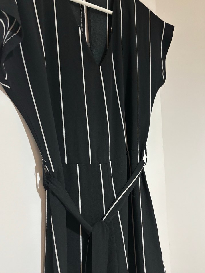 Siyah Çizgili Kadın Uzun Tulum - Görsel 2