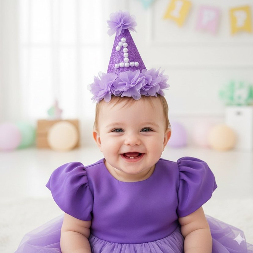 Mor 1 Yaş Parti Şapkası - Görsel 2