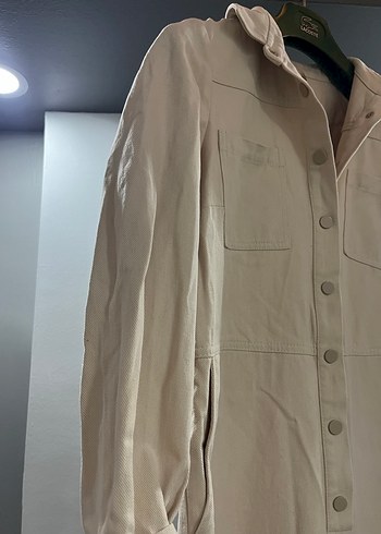 Düğmeli Bej Keten Kadın Tulum - Görsel 3